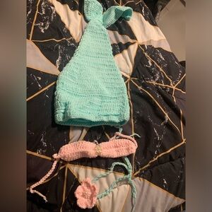 Infant mermaid tail, bra, and head band for photos/photography set